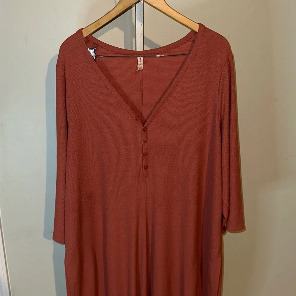 Athleta Wind Down Sleep Romper Terracotta Waffle Knit Size 3X - Picture 7 of 13